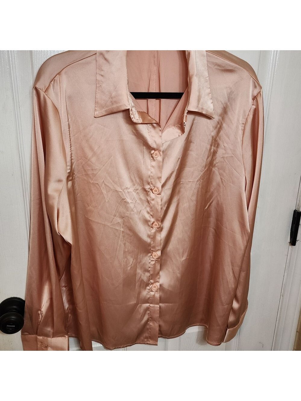 SHEIN Blush Satin Button-Up Blouse